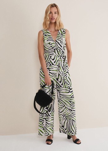 Phase Eight Tamsin Zebra Print Wide Leg Jumpsuit Green Australia | CS2153768